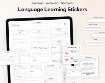 Study Digital Stickers for Goodnotes Language Learning Minimalist Sticker Book Planner Widgets Vocabulary Grammar Learn Korean collage iPad