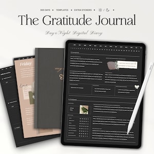 Digital tacksamhetsdagbok för Goodnotes, iPad, Notability, daglig journal med uppmaningar, reflektion, texturerade mallar för egenvård, mindfulness