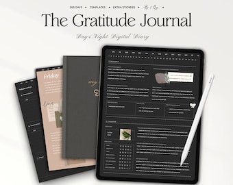 Digitales Dankbarkeits-Journal für Goodnotes, iPad, Notability, tägliches Journal mit Prompts, Reflexion, texturierte Vorlagen für Selbstfürsorge, Achtsamkeit