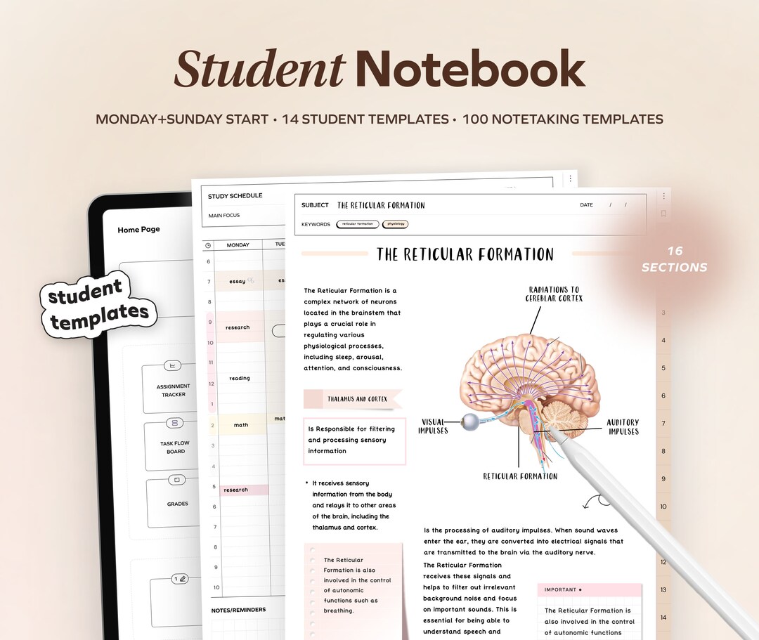 Student Digital Notebook, Minimalist Note Paper Hyperlinked Notetaking ...