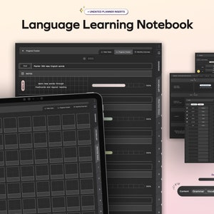 Dark mode Language Learning Notebook/Planner Learn Grammar Vocabulary Digital Notes Goodnotes Students Hyperlinked ipad Notetaking Templates