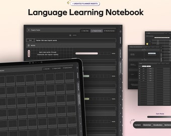 Dark mode Language Learning Notebook/Planner Learn Grammar Vocabulary Digital Notes Goodnotes Students Hyperlinked ipad Notetaking Templates