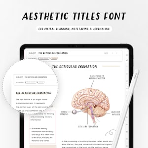May include: A digital planner page with a diagram of the reticular formation of the brain. The diagram shows the visual and auditory impulses, as well as the reticular formation itself. The page also includes the text "The Reticular Formation" and "Radiations to Cerebellar Cortex".