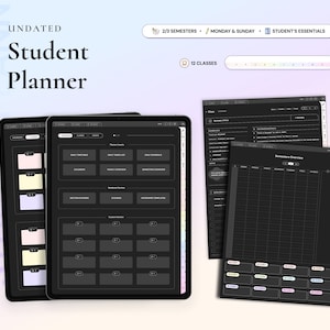 Student Undated Planner for Goodnotes Dark Mode Notetaking Apps Portrait Digital Notebook Templates Academic ipad Notability College tracker