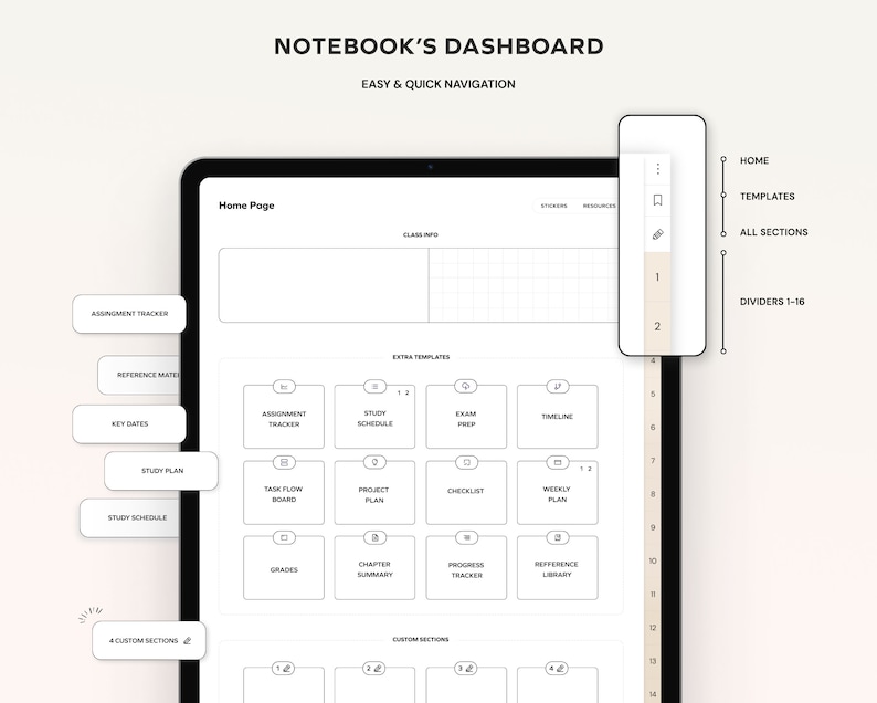 Student Digital Notebook, Minimalist Note Paper Hyperlinked Notetaking ...