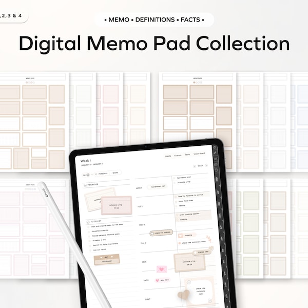 Minimal Digital Stickers for Planners ,Goodnotes Memo pads ipad planner widgets, pre-cropped digital neutral deco stickers for journaling