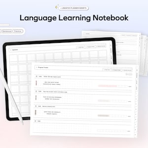 Language Learning Notebook Planner Learn Grammar Vocabulary Digital Notes for Students Hyperlinked iPad Notetaking Templates Memo Stickers