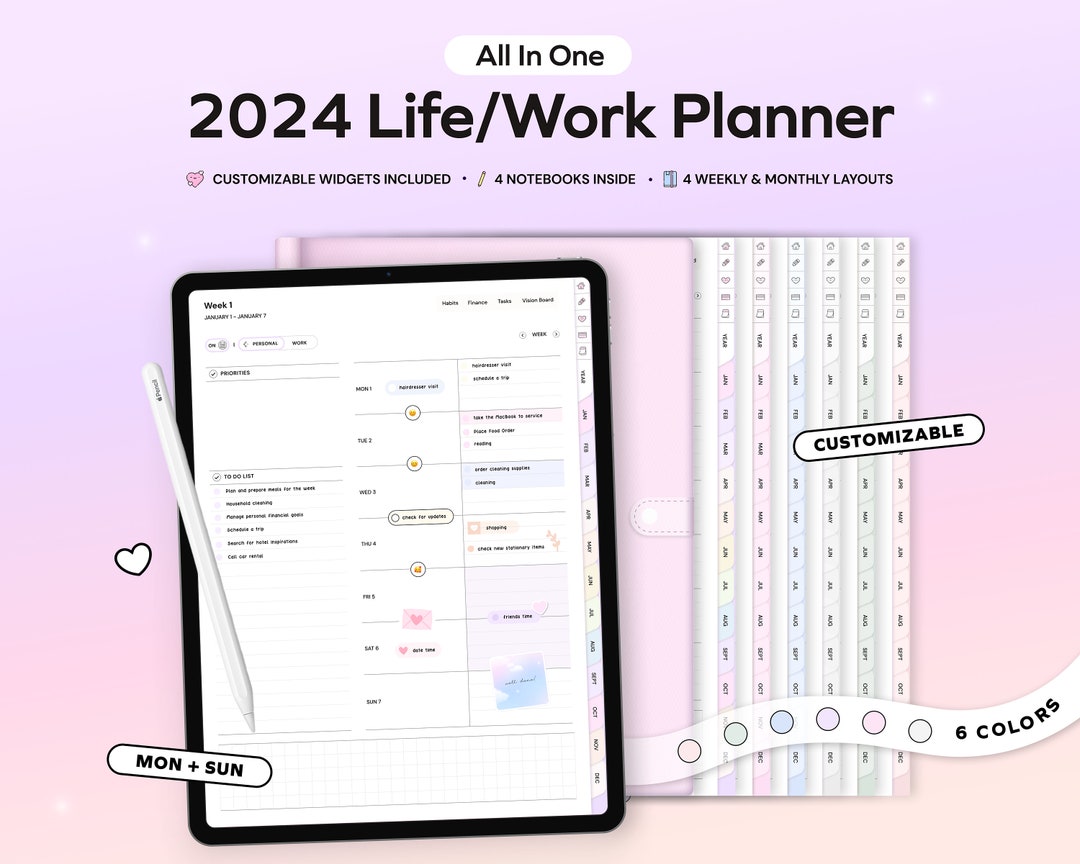 2024 Digital Life Work Planner for Goodnotes, Notability iPad Planning ...
