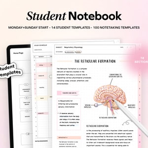 Student Digital Notebook Hyperlinked Notetaking Templates Planner Template Notepad Goodnotes Notability iPad college academic school tracker