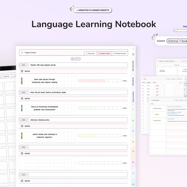 Notebook/agenda per l'apprendimento delle lingue Impara il vocabolario della grammatica Note digitali per gli studenti Modelli per appunti con collegamento ipertestuale per iPad Adesivi per promemoria