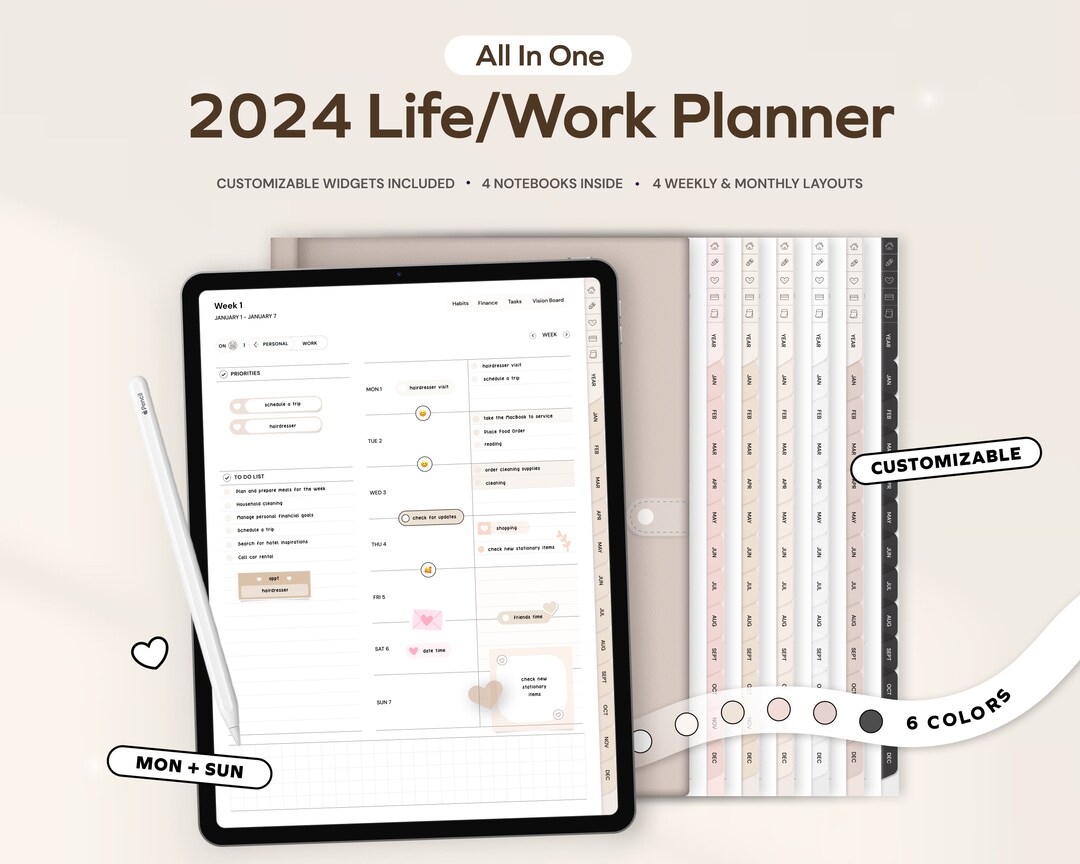 2024 Digital Life Work Planner for Goodnotes, Notability iPad Planning ...