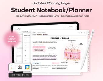 Student Undated Planner and Notebook, Daily Weekly Monthly Planner for Goodnotes, Customizable Notetaking Templates, Academic Student iPad