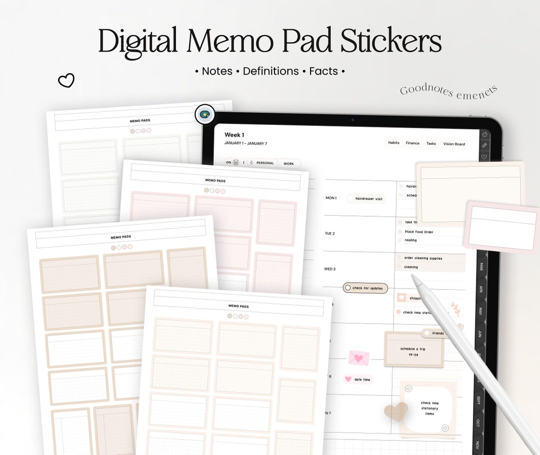 Minimal Digital Stickers for Planners ,goodnotes Memo Pads iPad Planner ...