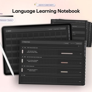 Planificador de cuadernos para aprender idiomas, aprender gramática, vocabulario, notas digitales para estudiantes, plantillas para tomar notas con hipervínculos para iPad, pegatinas para notas