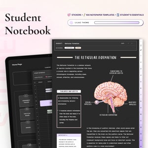 Student Digital Notebook Dark mode, Hyperlinked Notetaking Templates Planner Template for Goodnotes Notability iPad college academic school