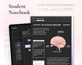 Student Digital Notebook Dark mode, Hyperlinked Notetaking Templates Planner Template for Goodnotes Notability iPad college academic school