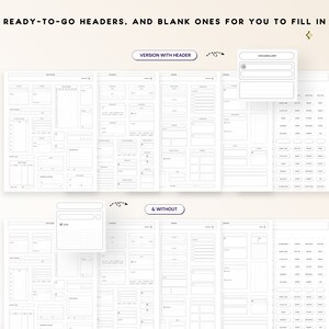 May include: A printable planner page with a variety of sections for note-taking, lists, and vocabulary. The page is designed to be used with a header or without a header.