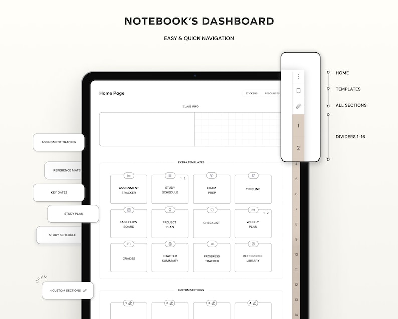 Student Digital Notebook, Minimalist Note Paper Hyperlinked Notetaking ...