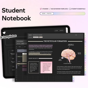 Student Digital Notebook, Dark Mode Note Paper Hyperlinked Notetaking ...