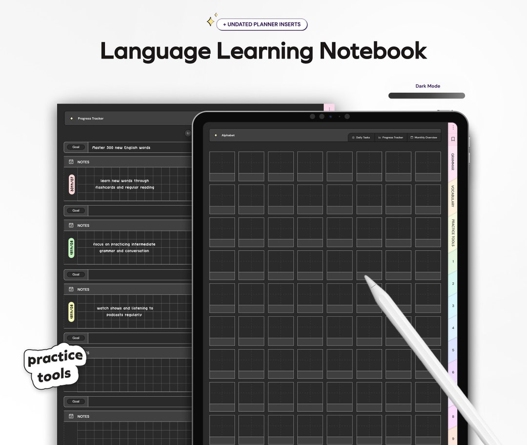 Language Learning Notebook Planner Learn Grammar Vocabulary Digital ...