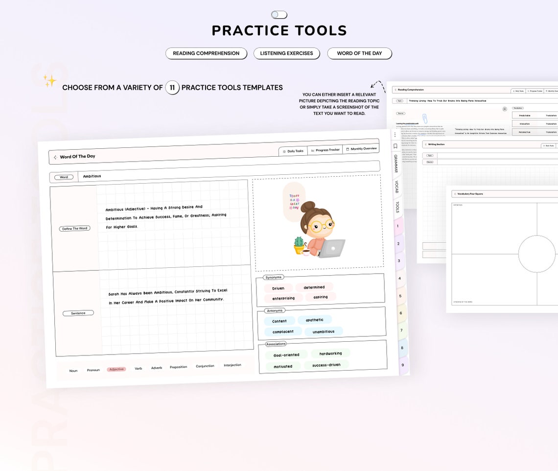 Language Learning Notebook Planner Learn Grammar Vocabulary Digital ...
