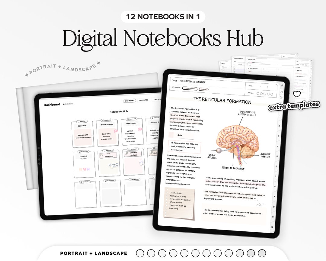12 Student Digital Notebook Bundle, Hyperlinked Planner Notetaking for ...
