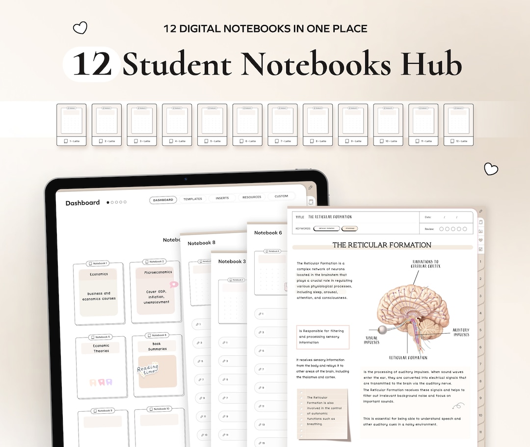 Student Digital 12 Notebooks Bundle Hyperlinked Notetaking Templates ...