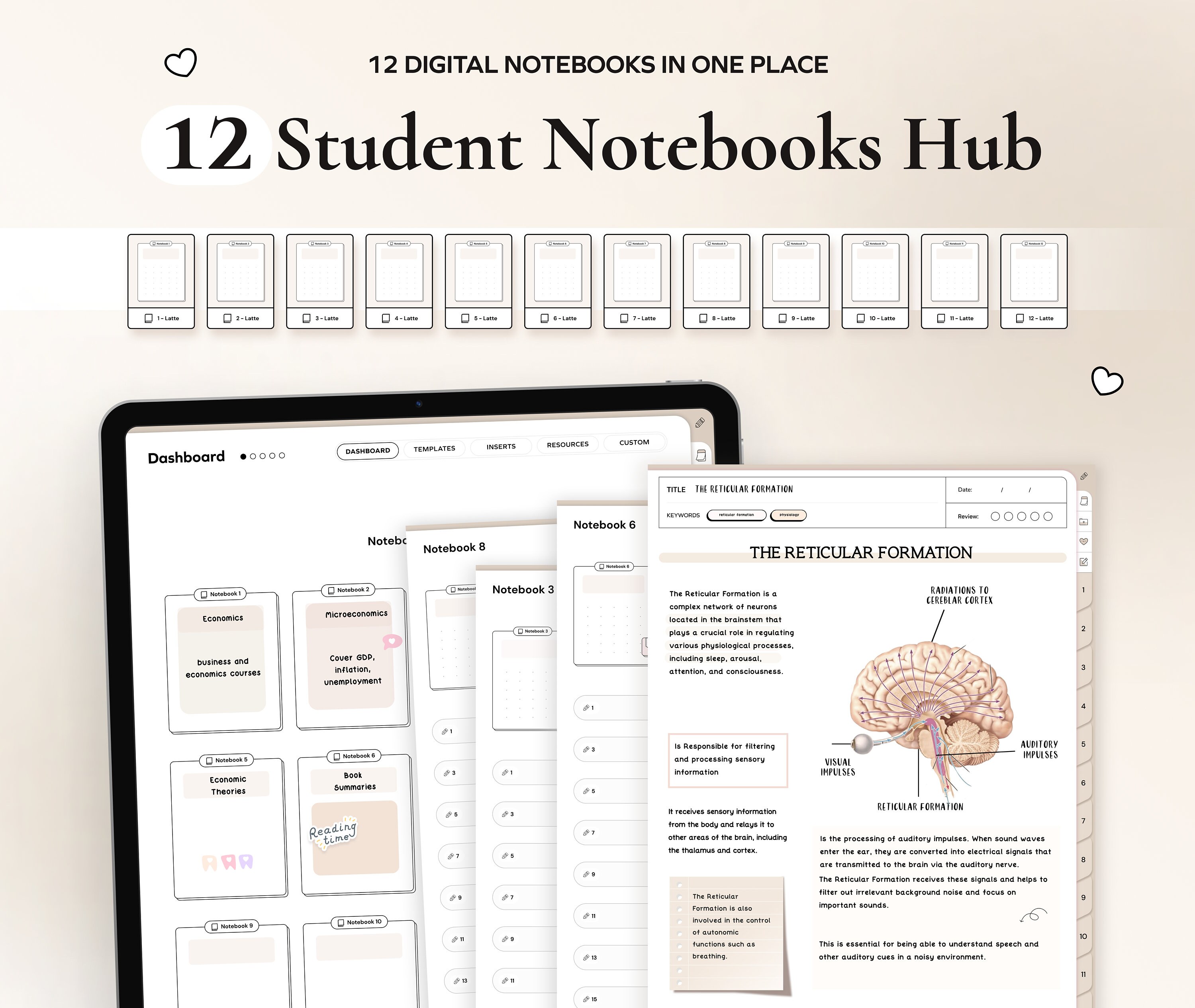 Study Notebook Template Onenote Student Digital 12 Notebooks Bundle Hyperlinked Notetaking Templates ...