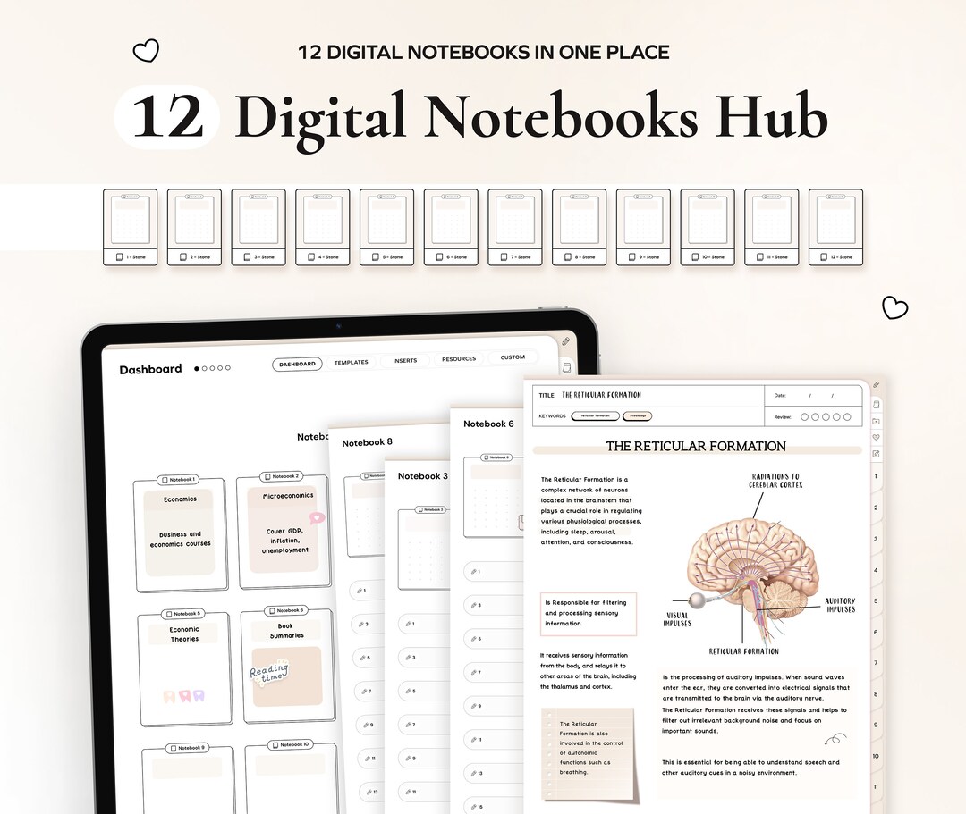 Student Digital 12 Notebooks Bundle Hyperlinked Notetaking Templates ...