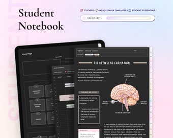 Student Digital Notebook Dark mode, Hyperlinked Notetaking Templates Planner Template for Goodnotes Notability iPad college academic school