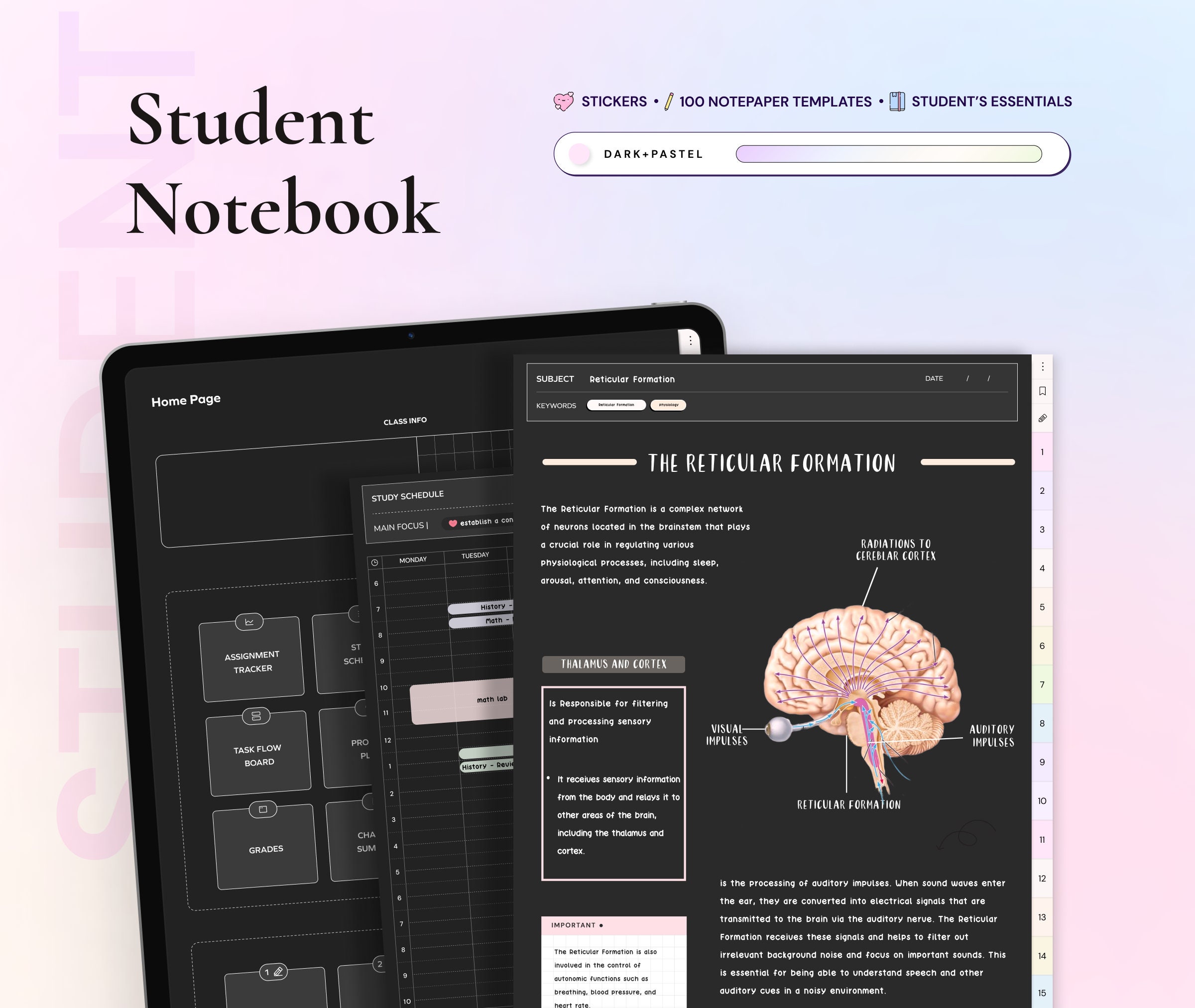Student Digital Notebook Dark Mode, Hyperlinked Notetaking Templates ...
