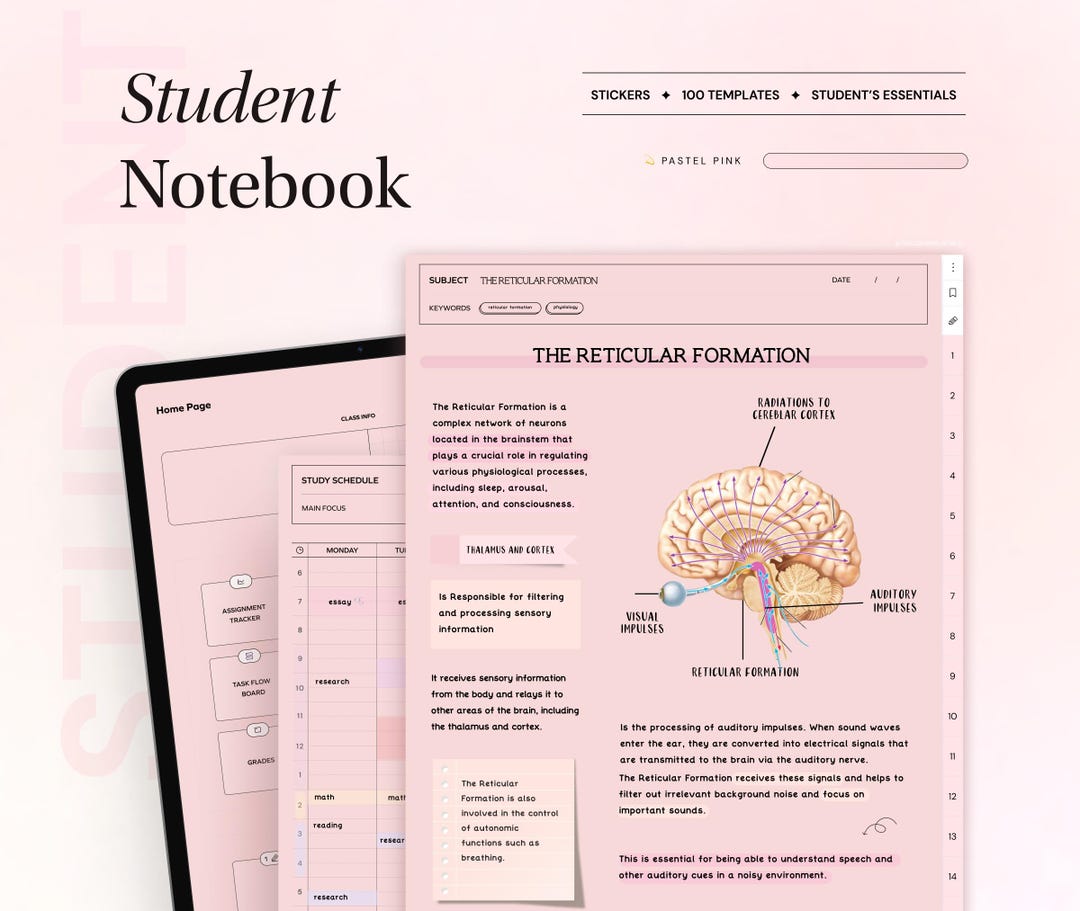 Student Digital Notebook, Minimalist Note Paper Hyperlinked Notetaking ...