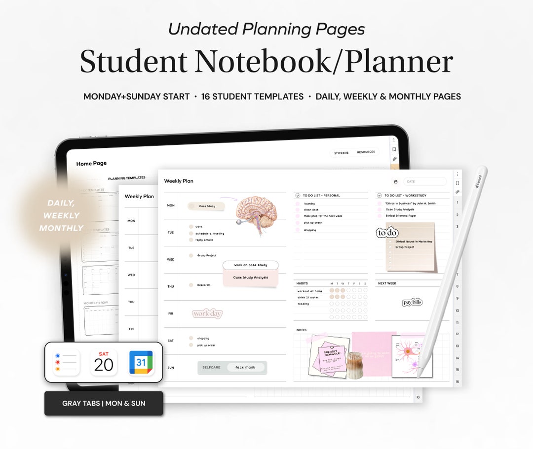 Notebook Planner Examples Student Undated Planner and Notebook, Daily Weekly Monthly Planner for ...
