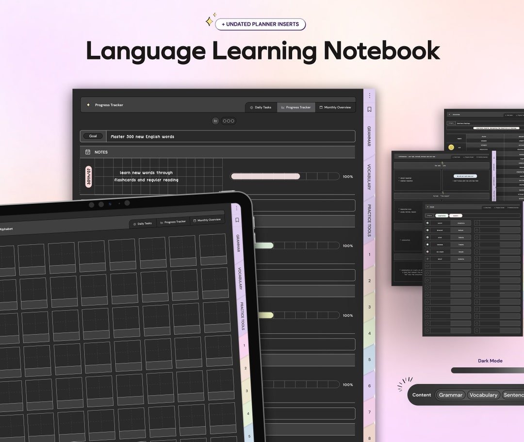 Language Learning Notebook/planner Learn Grammar Vocabulary Digital ...
