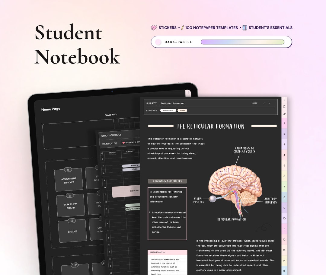 Student Digital Notebook Dark Mode, Hyperlinked Notetaking Templates ...