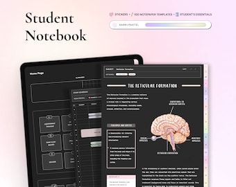 Student Digital Notebook Dark mode, Hyperlinked Notetaking Templates Planner Template for Goodnotes Notability iPad college academic school