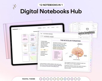 Student Digital 12 Notebooks, Pastel Bundle Hyperlinked Notetaking Templates for Goodnotes Notability iPad notetaking apps Academic School