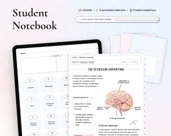 Cute Student Digital Notebook Hyperlinked Notetaking Templates Planner Template Notepad Goodnotes Notability iPad college academic school
