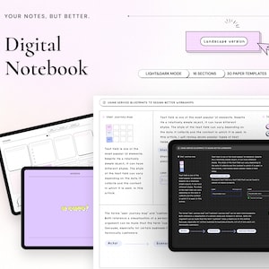 Bloc-notes numérique 16 onglets avec lien hypertexte Paysage en mode sombre Stickers gratuits pour Goodnotes Notability Modèle Notes Shelf Notes iPad Planner étudiant