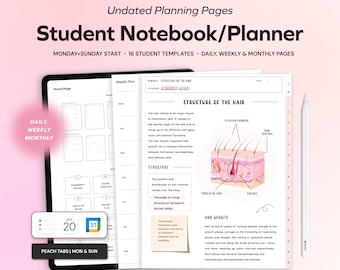 Student Undated Planner and Notebook, Daily Weekly Monthly Planner for Goodnotes, Customizable Notetaking Templates, Academic Student iPad