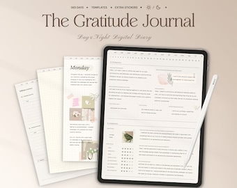 Digitales Dankbarkeits-Journal für Goodnotes, iPad, Notability, tägliches Journal mit Prompts, Reflexion, texturierte Vorlagen für Selbstfürsorge, Achtsamkeit