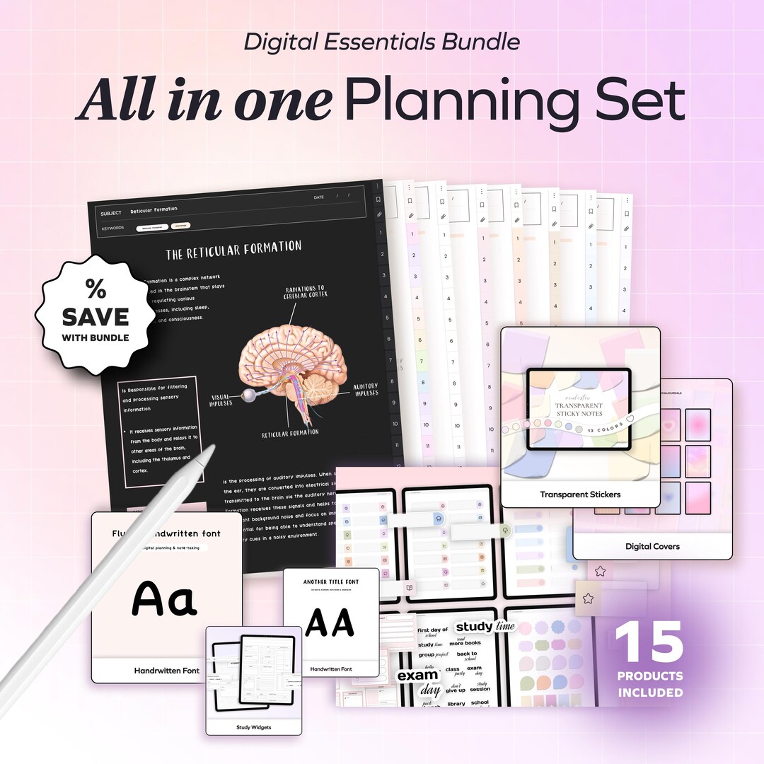 All in One Student Bundle, Undated Planner, Study Notes Templates for ...