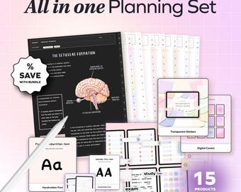 All in one Student Bundle, Undated Planner, Study Notes Templates for iPad Goodnotes Notability College Stickers Widgets Notetaking Academic