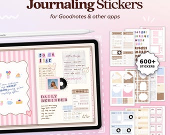 Digital Journaling Stickers für Bullet Journal und Planner, Goodnotes Widgets, Stickerbuch für iPad, Notability, Bücherliste, Reisetagebuch