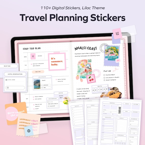 Trip Planning Digital Stickers, Essentials Travel Itinerary Planner Sticker Set, Goodnotes Stickers Notetaking Widgets for iPad, Notability