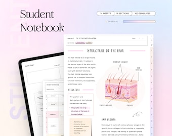 Student Digital Notebook Goodnotes iPad Notebook NotePaper Hyperlinked Digital Planner Notetaking Study Template Notability College Academic