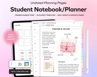 Student Undated Planner and Notebook, Daily Weekly Monthly Planner for Goodnotes, Customizable Notetaking Templates, Academic Student iPad