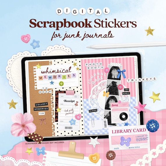 Digital Journaling Stickers for Bullet Journal, Planners, Scrapbook notebook, Junk Journal, Goodnotes Widgets, iPad Sticker Book