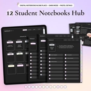 Student Digital 12 Notebooks Dark Mode Bundle Hyperlinked Notetaking Templates for Goodnotes Notability iPad notetaking apps Academic School