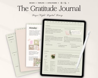 Digital Gratitude Journal for Goodnotes, iPad, Notability, Daily Journal with Prompts, Reflection, Self Care Textured Templates, Mindfulness